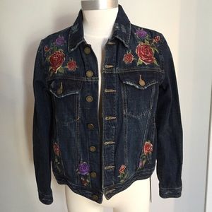 Blank NYC embroidered floral denim jacket XS